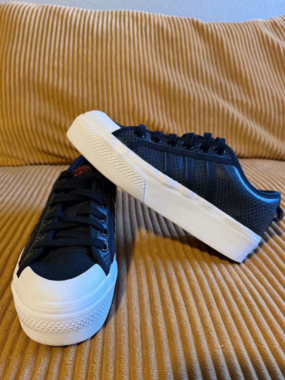 Adidas Nizza black python platform